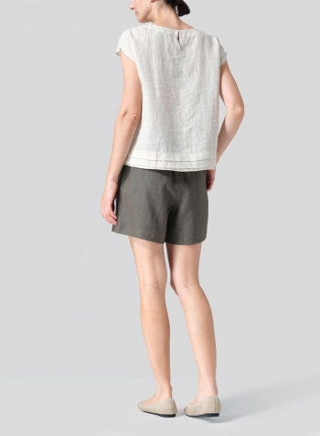 Oat Linen Boxy Cap Sleeves Cropped Top Set
