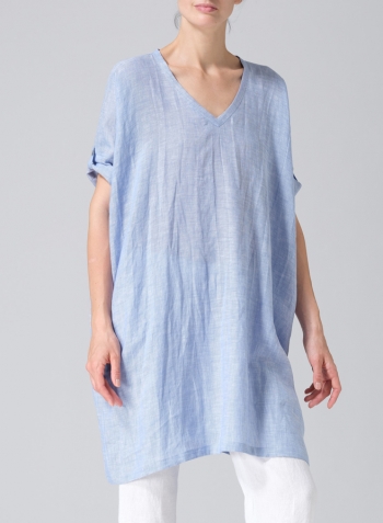 Cornflower Blue Linen Wide A-line Tunic