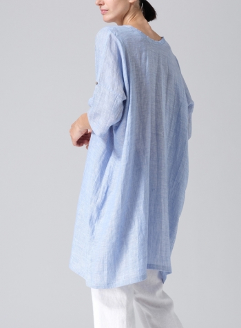 Cornflower Blue Linen Wide A-line Tunic