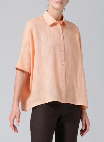 Pale Orange Linen Boxy Sleeves Shirt