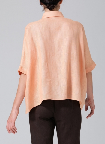 Pale Orange Linen Boxy Sleeves Shirt