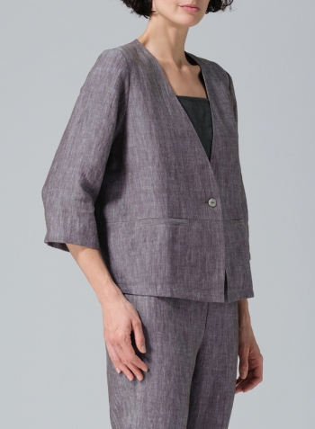 Two Tone Brown Linen Classic Single-Button Jacket Set