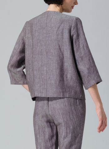 Two Tone Brown Linen Classic Single-Button Jacket Set