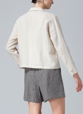 Oat Linen Cropped Shirt Jacket with Pockets