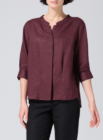Burgundy Linen Back Keyhole Blouse