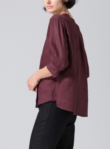 Burgundy Linen Back Keyhole Blouse