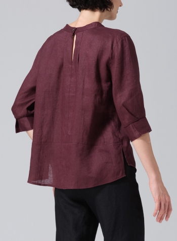 Burgundy Linen Back Keyhole Blouse