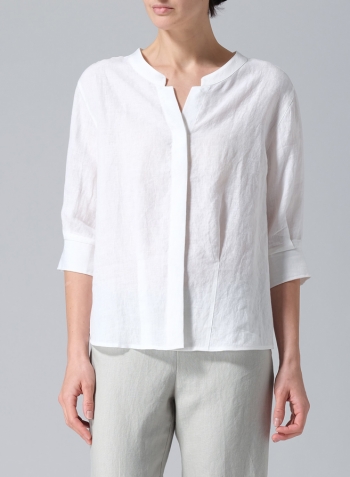 White Linen Back Keyhole Blouse