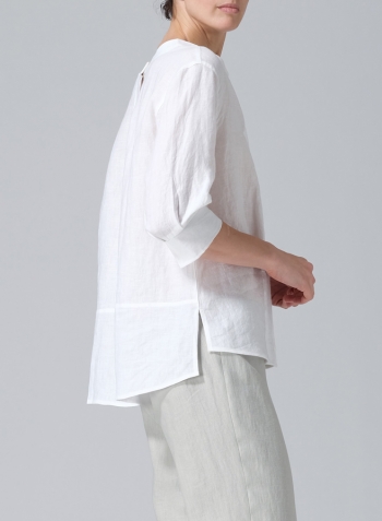 White Linen Back Keyhole Blouse