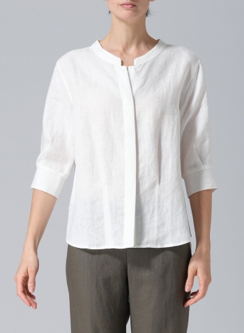 Ivory White Linen Back Keyhole Blouse
