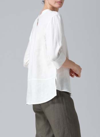 Ivory White Linen Back Keyhole Blouse