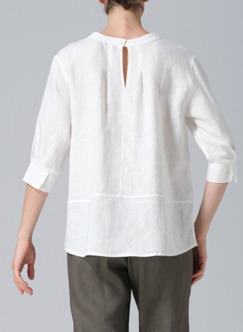 Ivory White Linen Back Keyhole Blouse