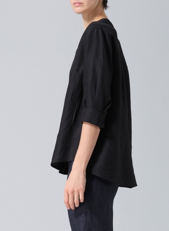 Black Linen Back Keyhole Blouse