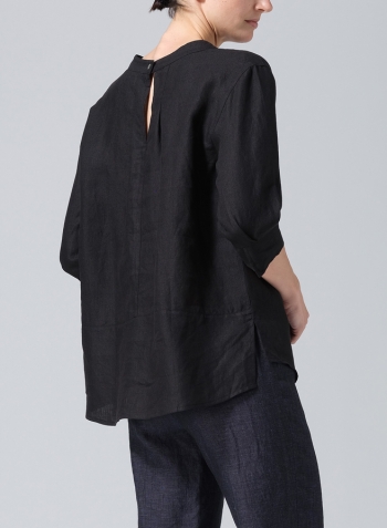 Black Linen Back Keyhole Blouse