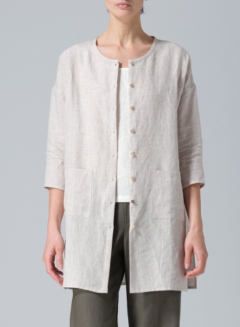Oat Linen Round Neck Button Front Top