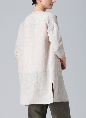 Oat Linen Round Neck Button Front Top