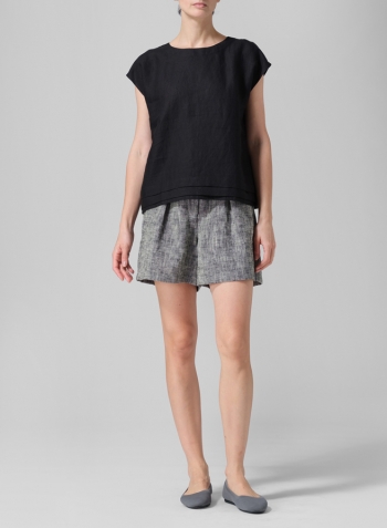 Black Linen Boxy Cap Sleeves Cropped Top