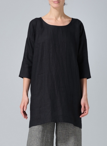 Black Heavy Linen Oversized Top