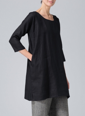 Black Heavy Linen Oversized Top