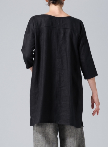 Black Heavy Linen Oversized Top