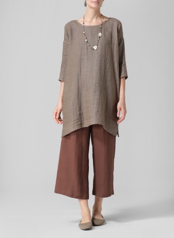 Double Layer Linen Oversized Top with Necklaces