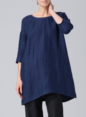 Blue Double Cloth Linen Oversized Top