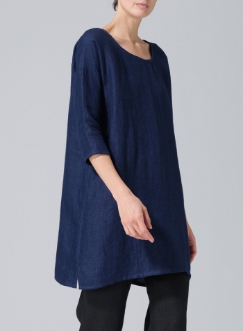 Blue Double Cloth Linen Oversized Top