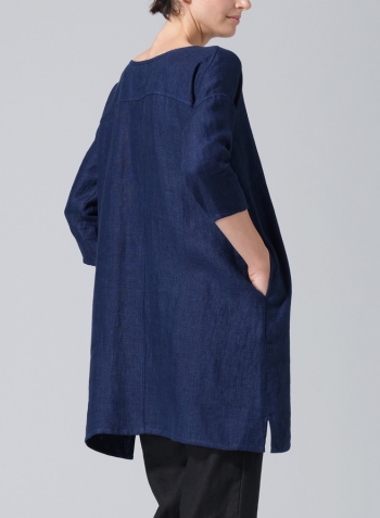 Blue Double Cloth Linen Oversized Top