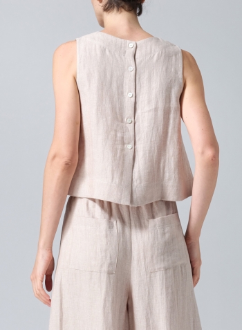 Twill Light Beige Linen Sleeveless Vest Top
