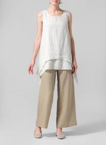 Oat Linen Sleeveless Layered Lightweight Top Set