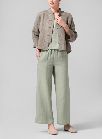 Two Tone Brown Pure Linen Suit Jacket