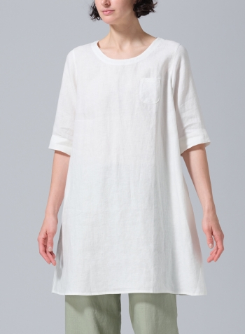 Soft White Linen A-shape Casual Top
