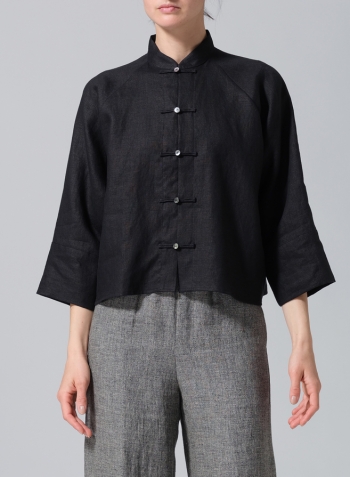 Black Pure Linen Suit Jacket