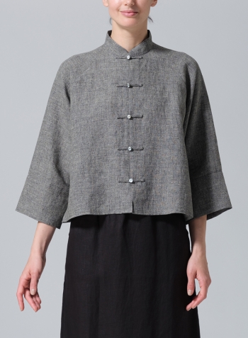 Two Tone Charcoal Pure Linen Suit Jacket