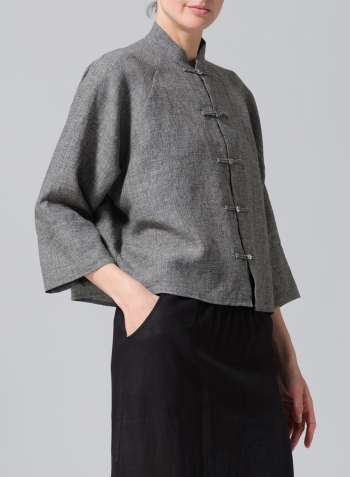Two Tone Charcoal Pure Linen Suit Jacket