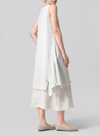 Gauze Gray White Crinkle Linen Long Vest