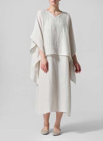 Oat Linen Batwing Sleeve Top with Long Dress