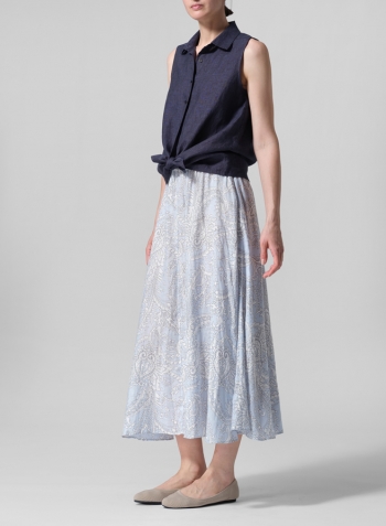 Dark Denim Light Weight Linen Sleeveless A-shape Top