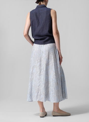 Dark Denim Light Weight Linen Sleeveless A-shape Top