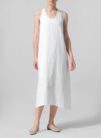 Off White Linen Dipped-Hem Maxi Dress