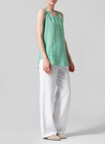 Two Tone Yellow Green Linen Sleeveless Long Shell Tank