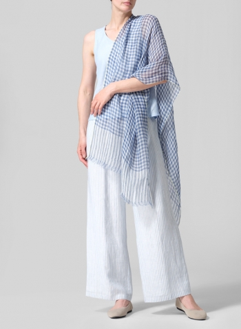 Light Blue Linen V-Neck Sleeveless Bias Cut Tank Set
