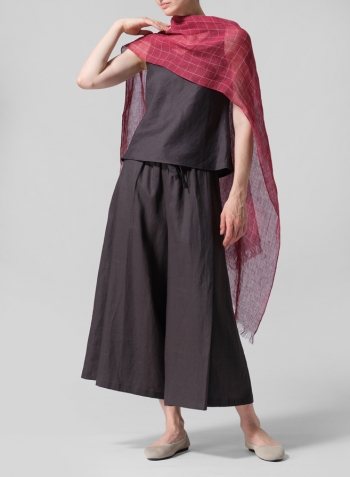 Dark Charcoal Linen V-Neck Sleeveless Bias Cut Tank