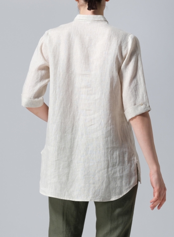 Oat Linen V-Neck Three-quarter Sleeves Shirt