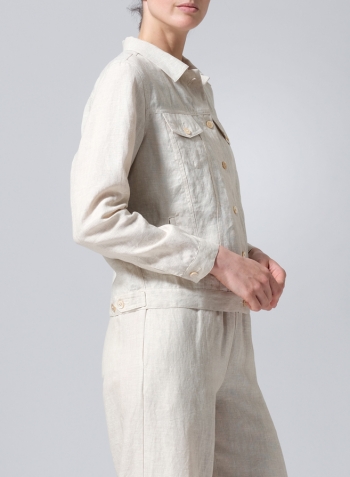 Oat Linen Button Front Cropped Jacket