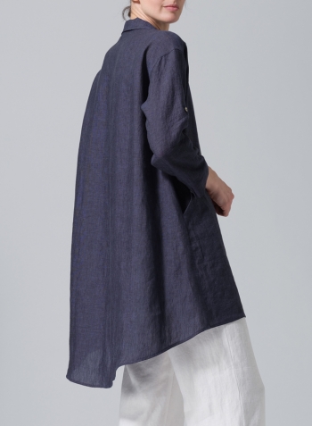 Dark Denim Linen Classic Collar A Shape Tunic