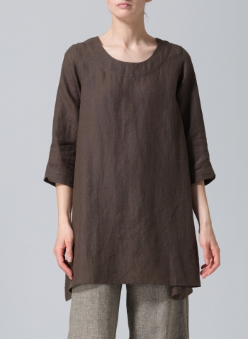 Dark Olive Brown Linen Classic A-Line Tunic