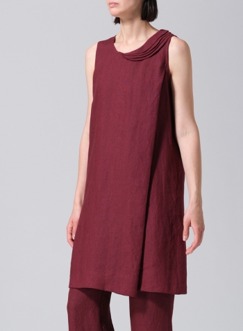 Red Linen Pleated A-Line Dress Set