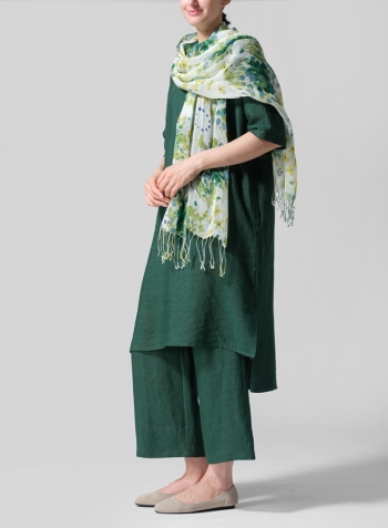 Green Linen Drawstring Half Sleeve Tunic Dress Set