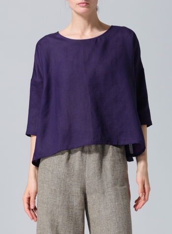 Amethyst Linen Contrast Dropped Shoulder Top